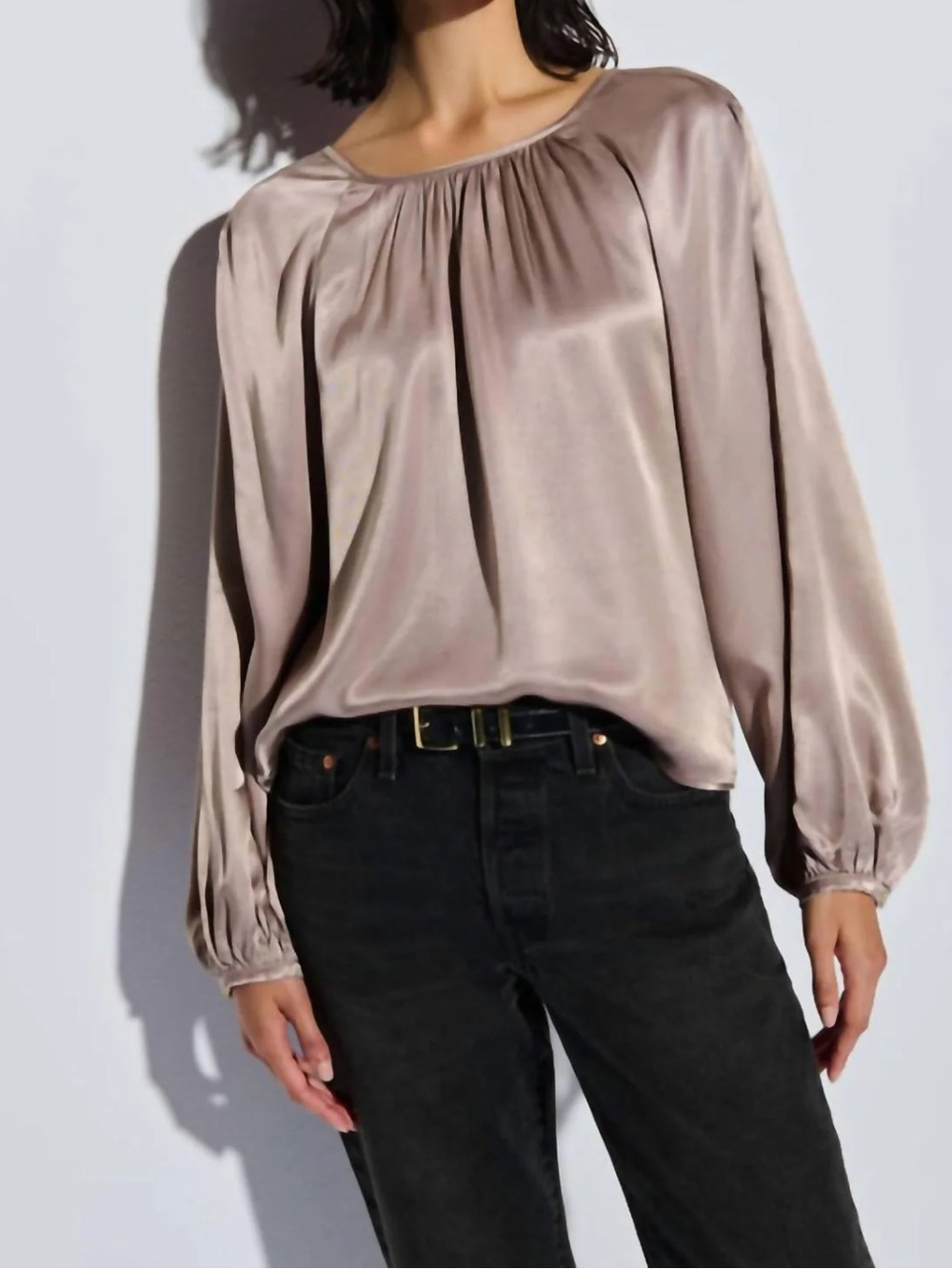 Nation LTD Satin Long Sleeve Blouse with Tie Neck